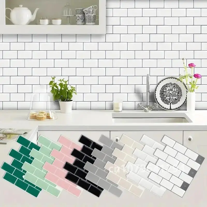 10pcs/set Peel And Stick  Tile Wall Sticker Waterproof Subway Tiles Stick On Tile Backsplash For Kitchen & Bathroom