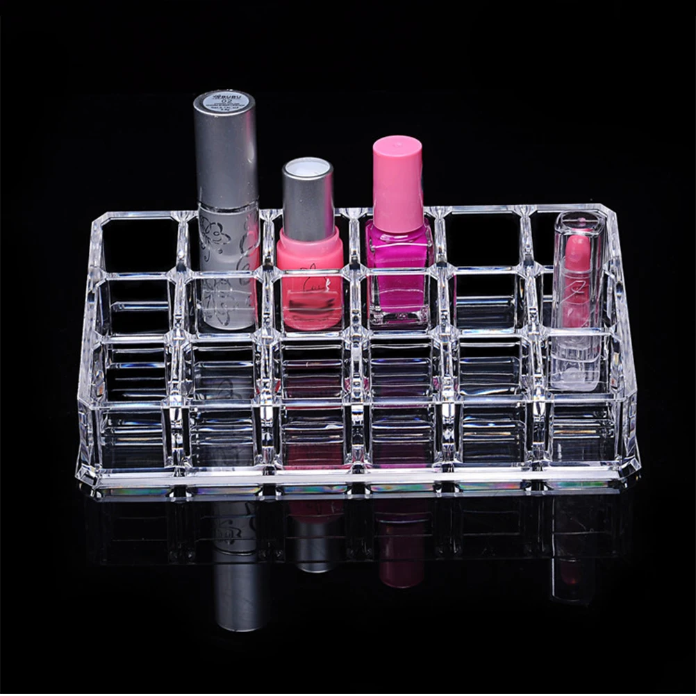 

18-Grid Lipsticks Storage Rack Transparent Makeup Organizer Desktop Display Stand for Lipstick Nail Polish Lip Gloss