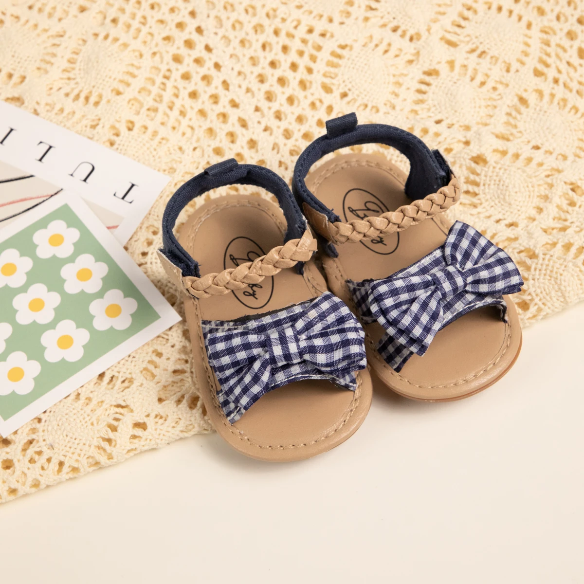 Infant Baby Shoes Girl Flats Sandals Soft Sole Anti-Slip Summer Bowknot Dot Stripe Lace Crib Shoes Newborn First Walker Hot Sale