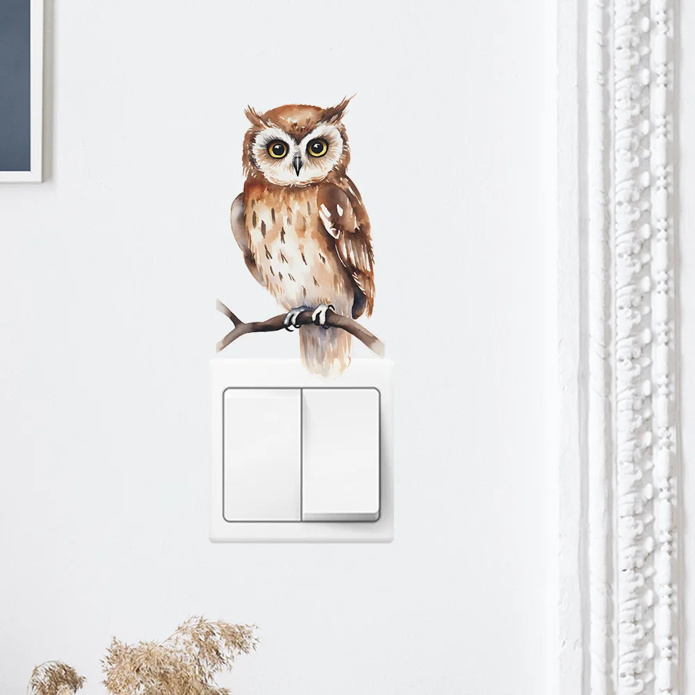 Cartoon Branch Owl Switch Sticker Living Room Switch Decoration Mural Bedroom Background Home Decor Self-adhesive Wall Decals