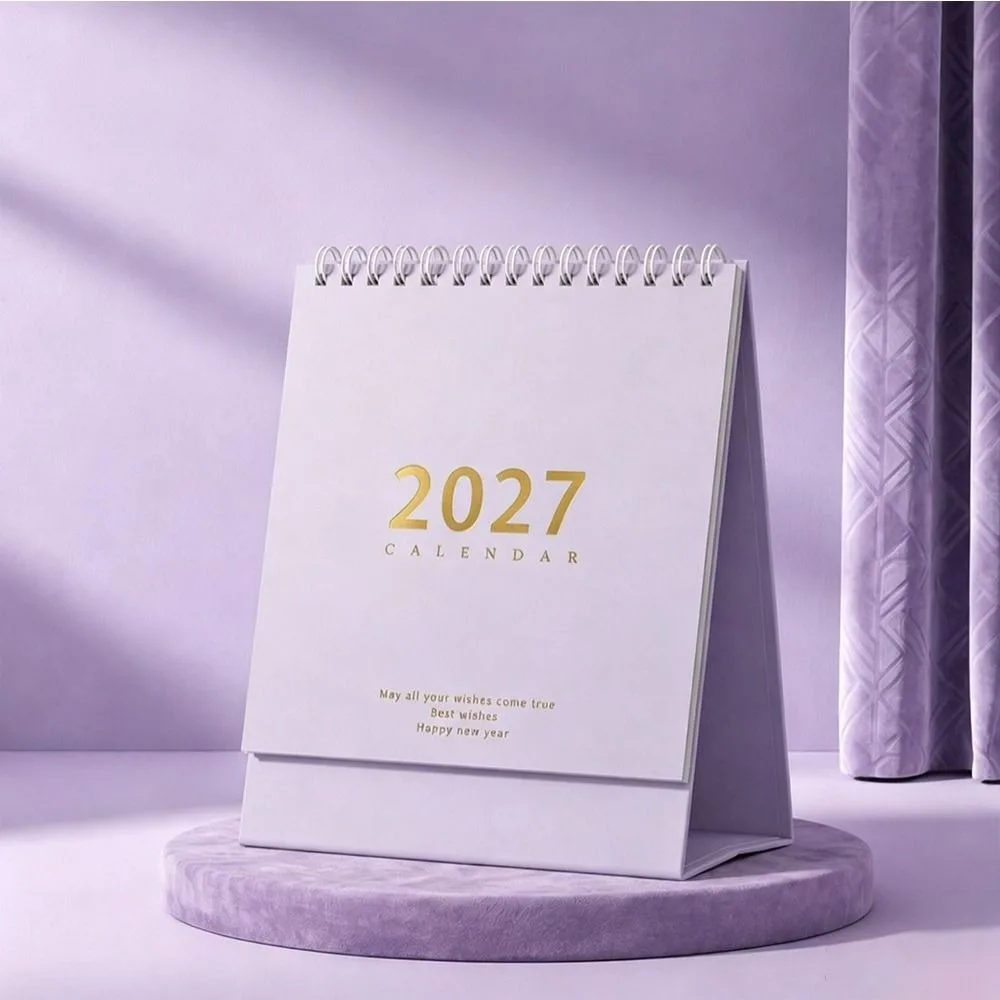 Portable 2027 Desktop Desk Calendar Decorative Display Morandi Color Standing Table Calendar Foldable Flip Calendar