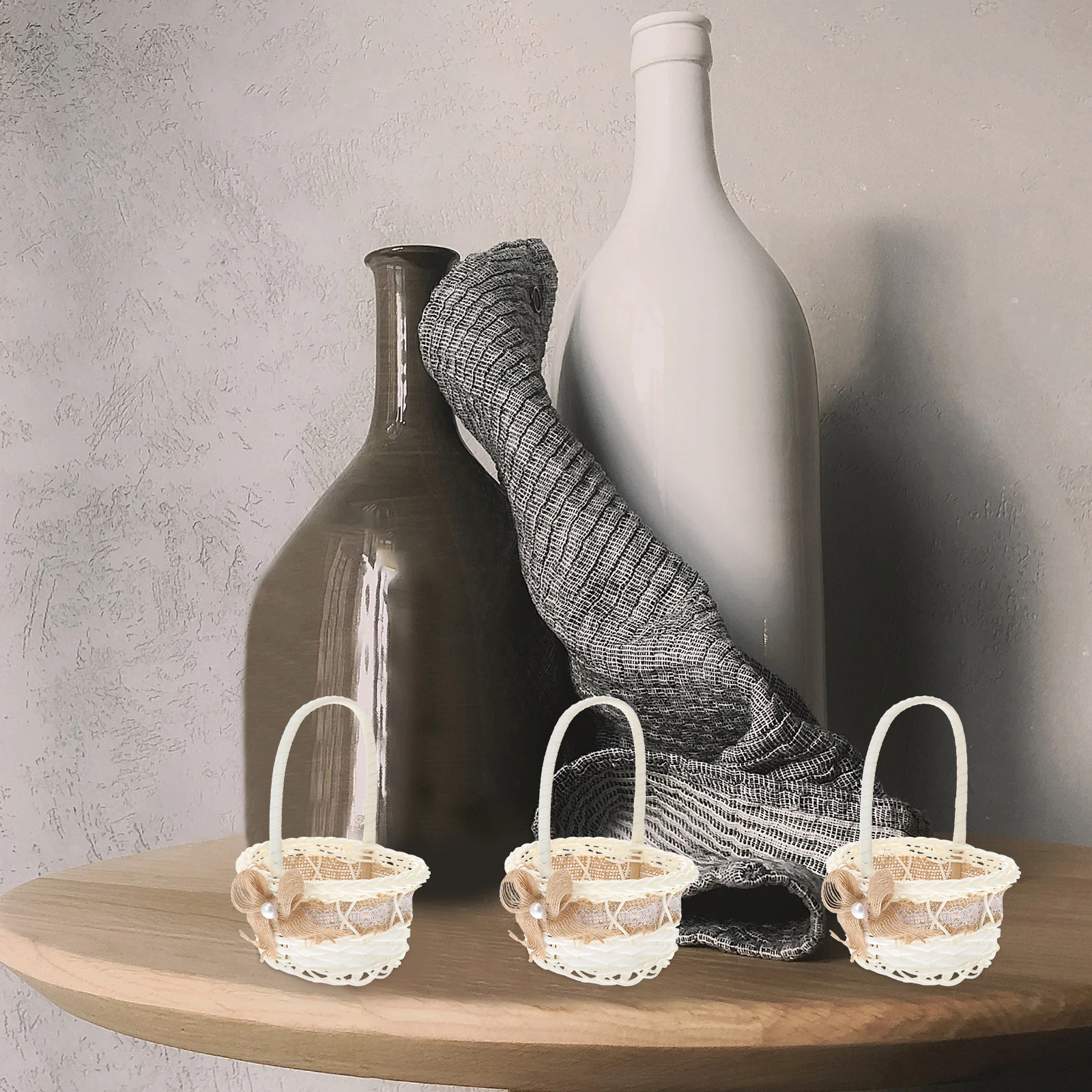 

Mini Woven Baskets Iron Frame Storage Home Decorative Flower Vase Photo Props Compact Design Small Size