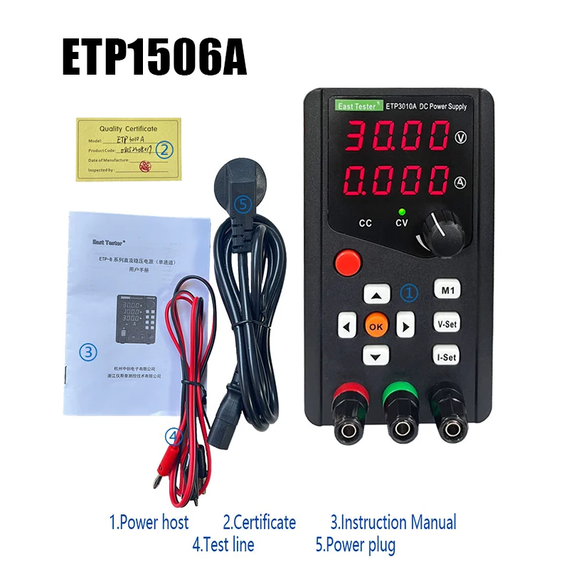 

ETP1506A DC Power Supply 15V 6A/90W Display Voltage Current Adjustable Remote Control Encoder Specify Precise Number of Digits