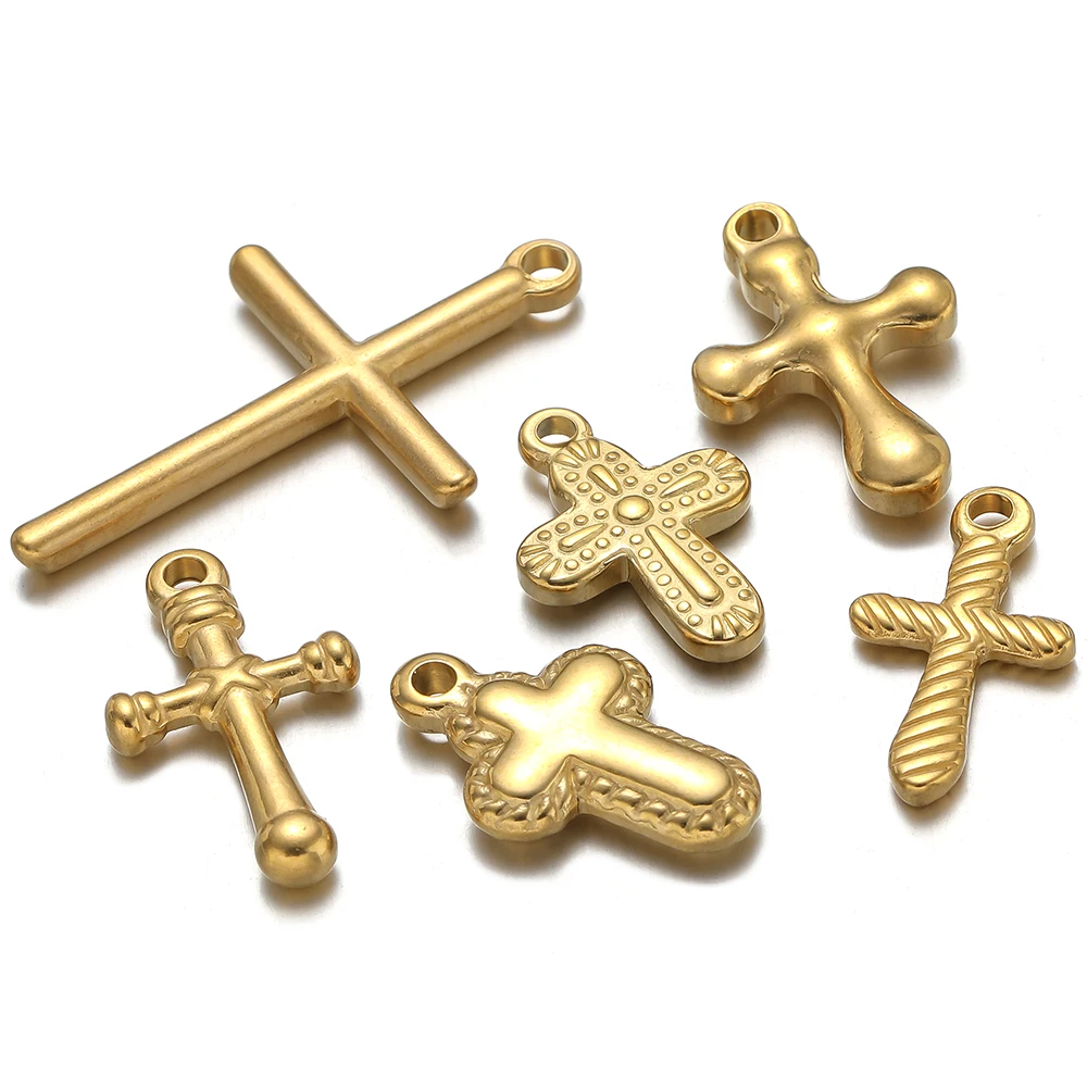 5Pcs Stainless Steel No Fade Cross Vintage Charms Pendant for DIY Jewelry Findings Necklace Accessories Earrings Making Supplies