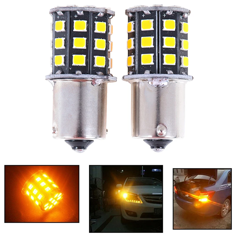 [FE] 2Pcs 1156 BA15S 2835 33-SMD Yellow LED Bulbs Car Turn Signal Lamp Brake Lights