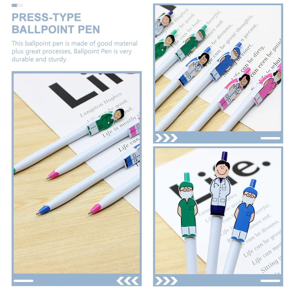 4 Pcs Cartoon Stationery Pen Holder Ball Point Pens Ballpoint Black Nurse Funny Writing Plastic Work Office Gift