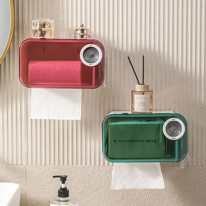 Muurmontage Badkamer Tissue Punch-Vrije Telefoonrek Case Toiletpapierhouder Waterdichte Plank Organizer Zwart