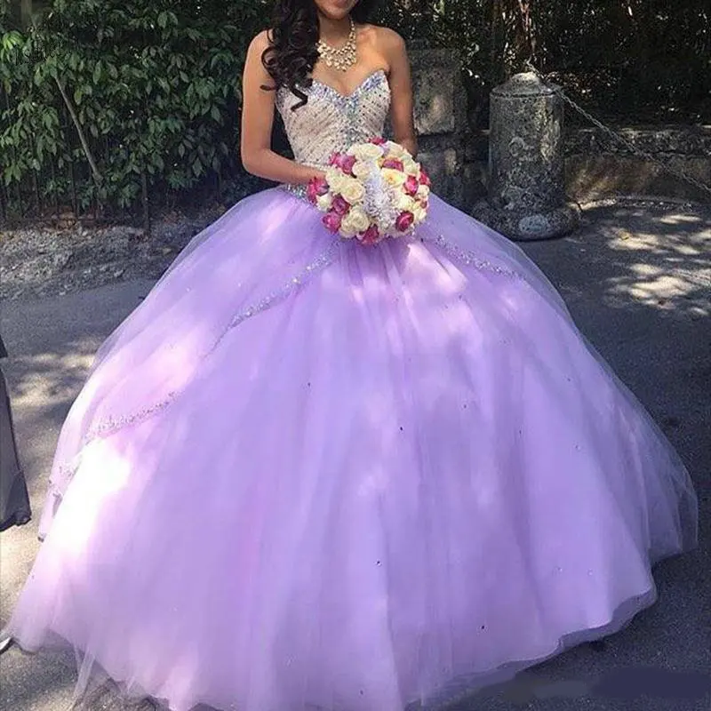 

ANGELSBRIDEP Lavender Quinceanera Dresses Sweetheart Beaded Corset Sequins Floor Length Tulle Cheap Prom Graduation Gowns NEW