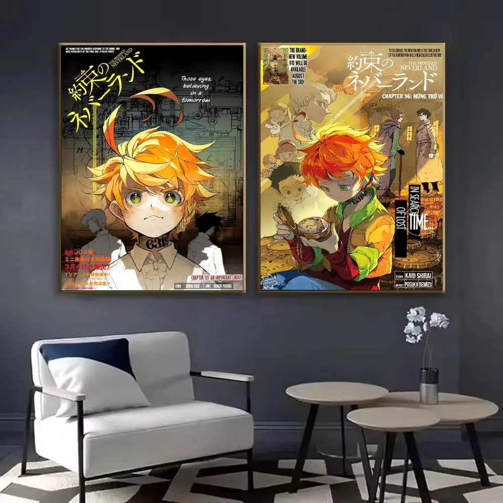 Japan Anime Manga P-Promised Neverland Poster Waterproof Sticky Wall Art Print For Bedroom Living Room Hallway Bar Home Decor