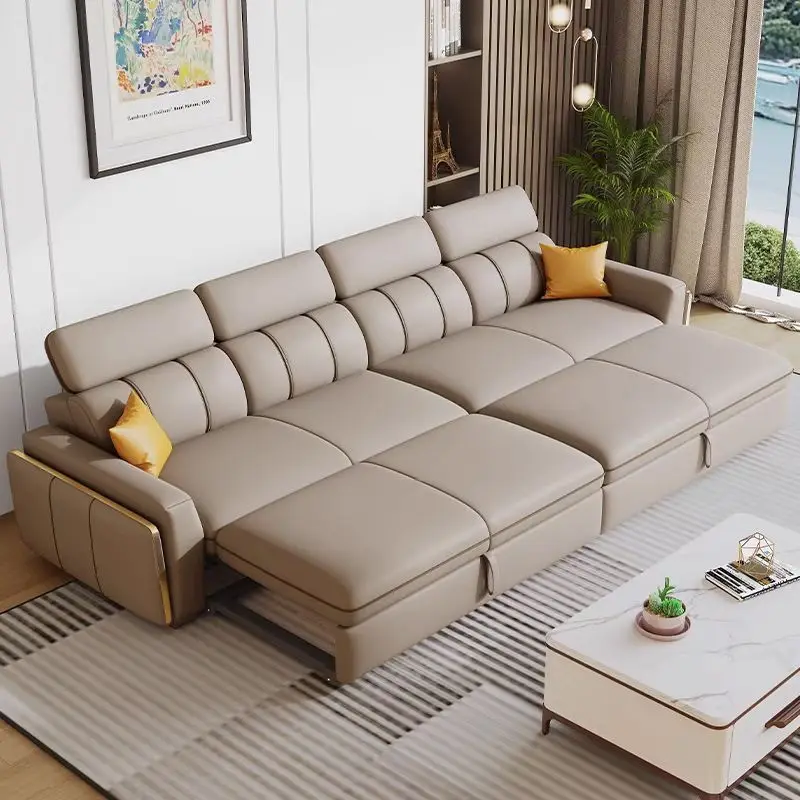 Leather against the wall Multifunctional leather electric sofa Living room retractable intelligent modern dual-use