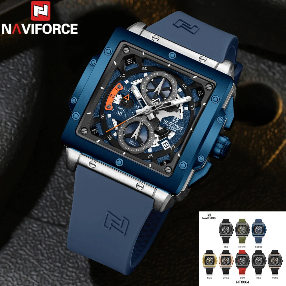 NAVIFORCE Men Watch Sport Top Brand Luxury Military Army Chronograph Date Original Wristwatch Waterproof Quartz Male Clock 8064