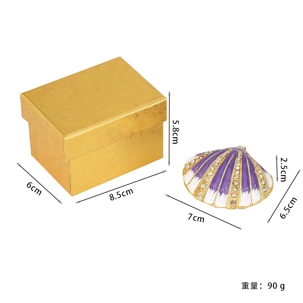 Hand Painted Enameled Shell Style Decorative Hinged Jewelry Trinket Box Unique Gift for Home Decor Birthday Wedding
