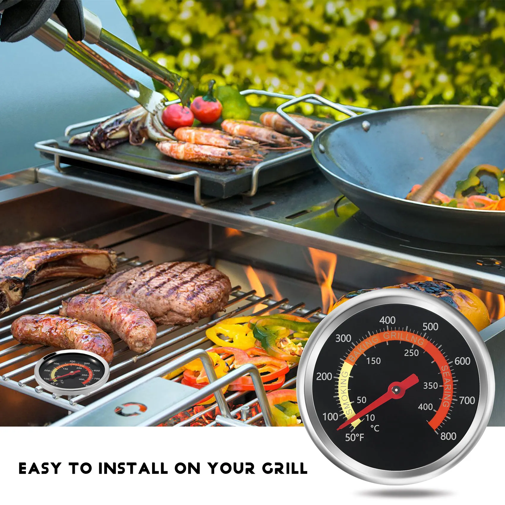 New Grill Thermometer Smoker Temperature Gauge Charcoal Grill Pit Smoker Thermometer Heat Indicator For Meat Cooking