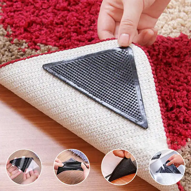 

4 Pack Doormat Grippers Sticky Pads For Door Carpet Rug 15x10.5x10.5cm Triangle Silicone Washable Reusable Anti-Slip Floor Mat