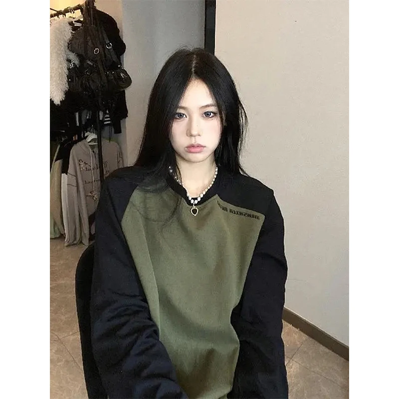 Harajuku Sweatshirts Women Y2K Oversized Patchwork Hoodies Streetwear Korean Vintage Contrast Color Loose Casual Pullovers Tops