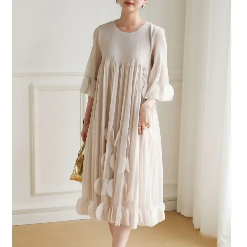 

Miyake Heavy Industry Plus Size Women's Dress Fashionable Splicing Original Design Sense Spring /Autumn Short Style Maix Dress