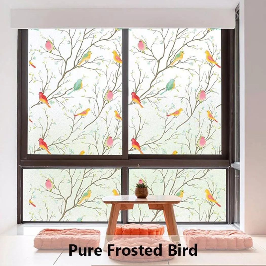 Casement Film Sticker for Privacy, Pure Frosted Bird Design, Easy Installation, free Removal, UV and Glare Prevention