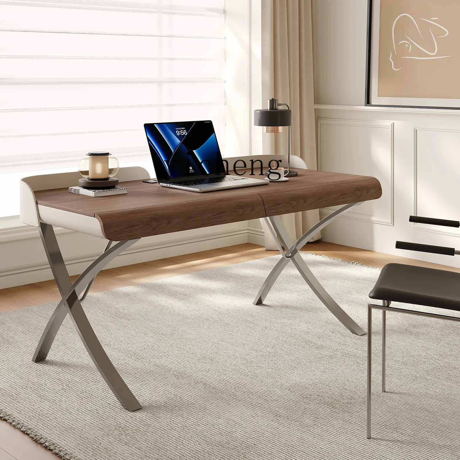 

ZC minimalist home study simple desk walnut veneer modern light luxury computer desk