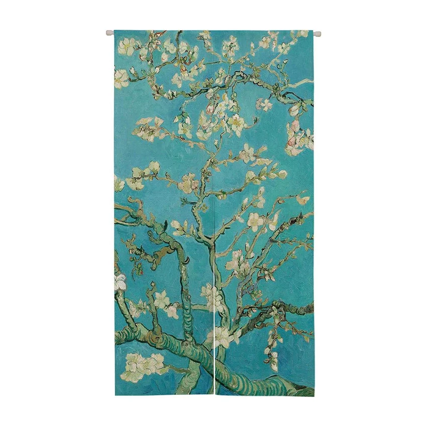 Japanese Style Noren Made of Linen Fabric with Artistic The Apricot Blossom Almond Kitchen Bedroom Bathroom Door Divider Decor