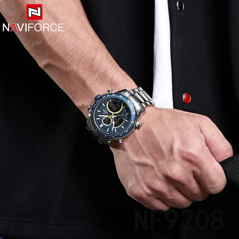NAVIFORCE NF9182 Business Men Watch Dual Display Sport Timepiece Chronograph Date Quartz Waterproof Male Watch Relogio Masculino