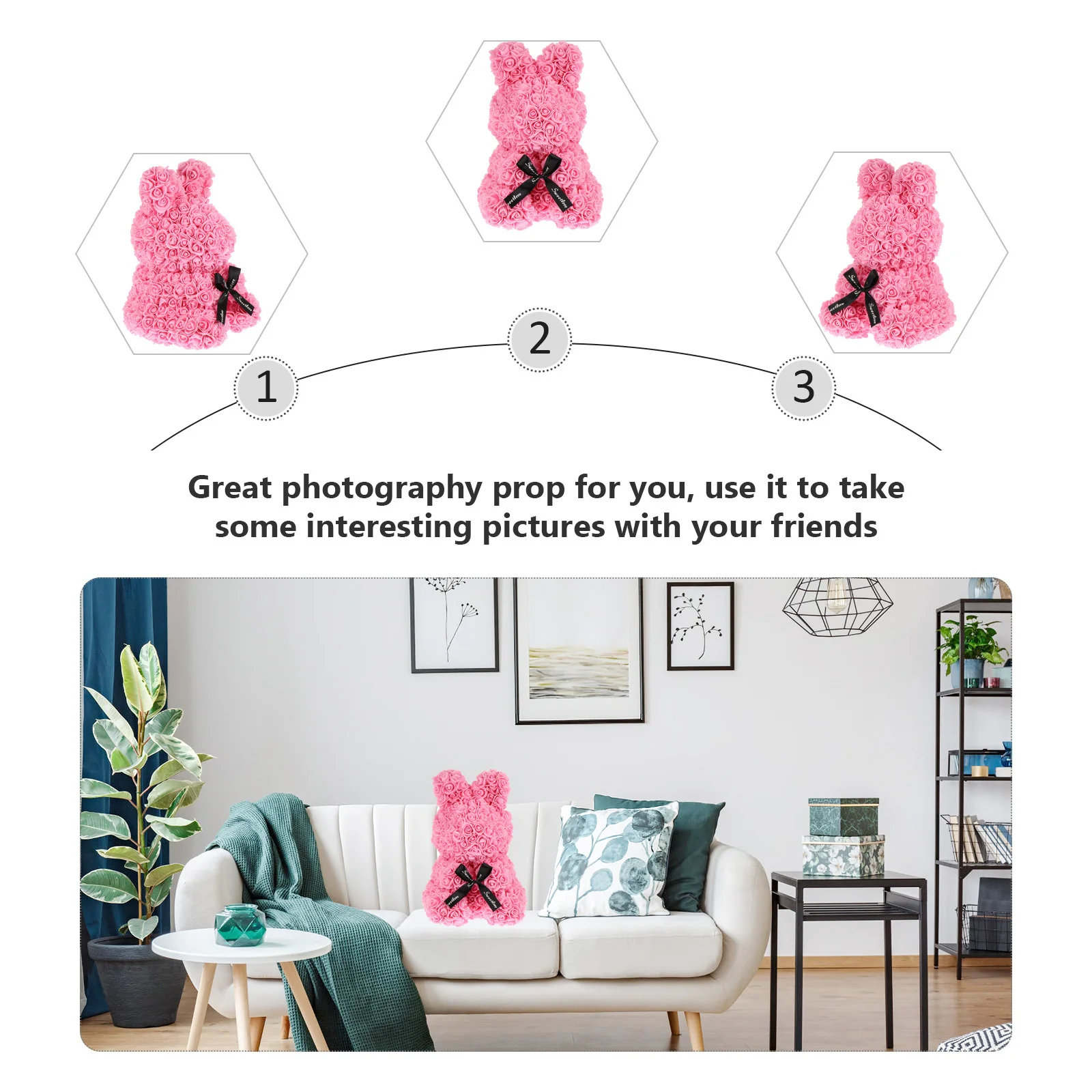 

Rose Rabbit Desktop Decor Unique Chic Rabbit Ornament Tabletop Adornment Stylish Room Decoration Photography Prop