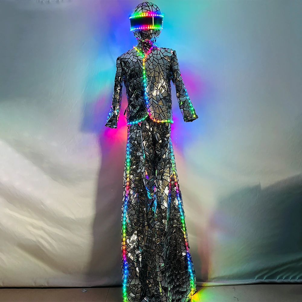 

LED Shiny Similar Mirror Sequins Fabric Suits Robot Stilts Walker Costume Stage Show DJ Dancing Kryoman Giant Clothing