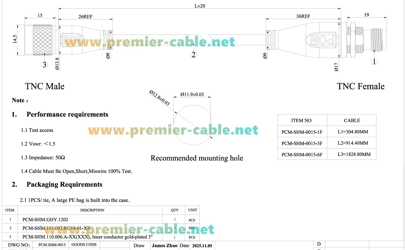 TNC-Stecker auf -Buchse Schottmontage-Verlängerungskabel 50 Ohm RG58 HF-Koaxialkabel für Antennen, GPS, GNSS, RTK-Vermessung – Detail 1