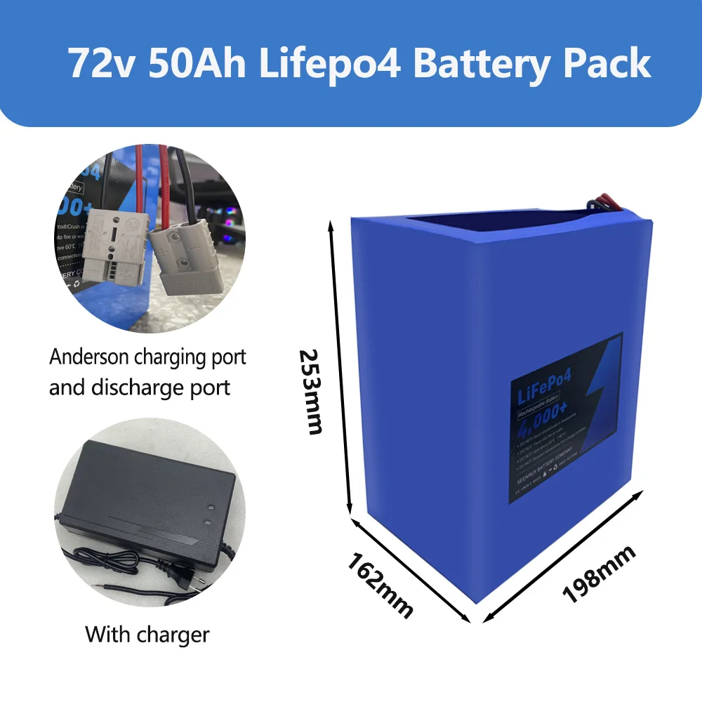 72V 50Ah Lifepo4 Battery Lithium Iron Phosphate Built-in Bluetooth BMS for Electric tricycle electric motorcycle with charger