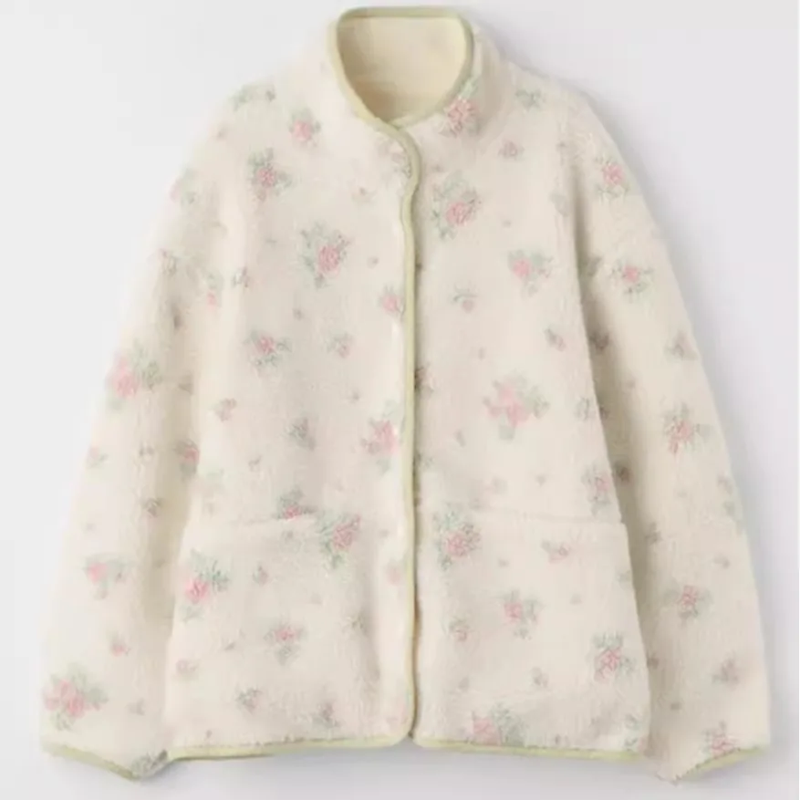 سترة نسائية أنيقة للخريف والشتاء بطباعة زهور، قميص مخملي، جاكيت حلو ورقيق وأنيق متعدد الاستخدامات يمكن ارتداؤه على الوجهين