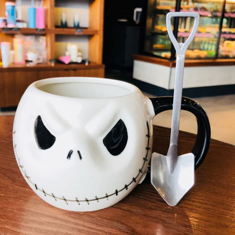 Halloween Anime Ceramic Water Cup Christmas Skeleton Jack Luxury Mugs Cartoon Coffee Cup Women Men Gift Trend Mug With Spoon