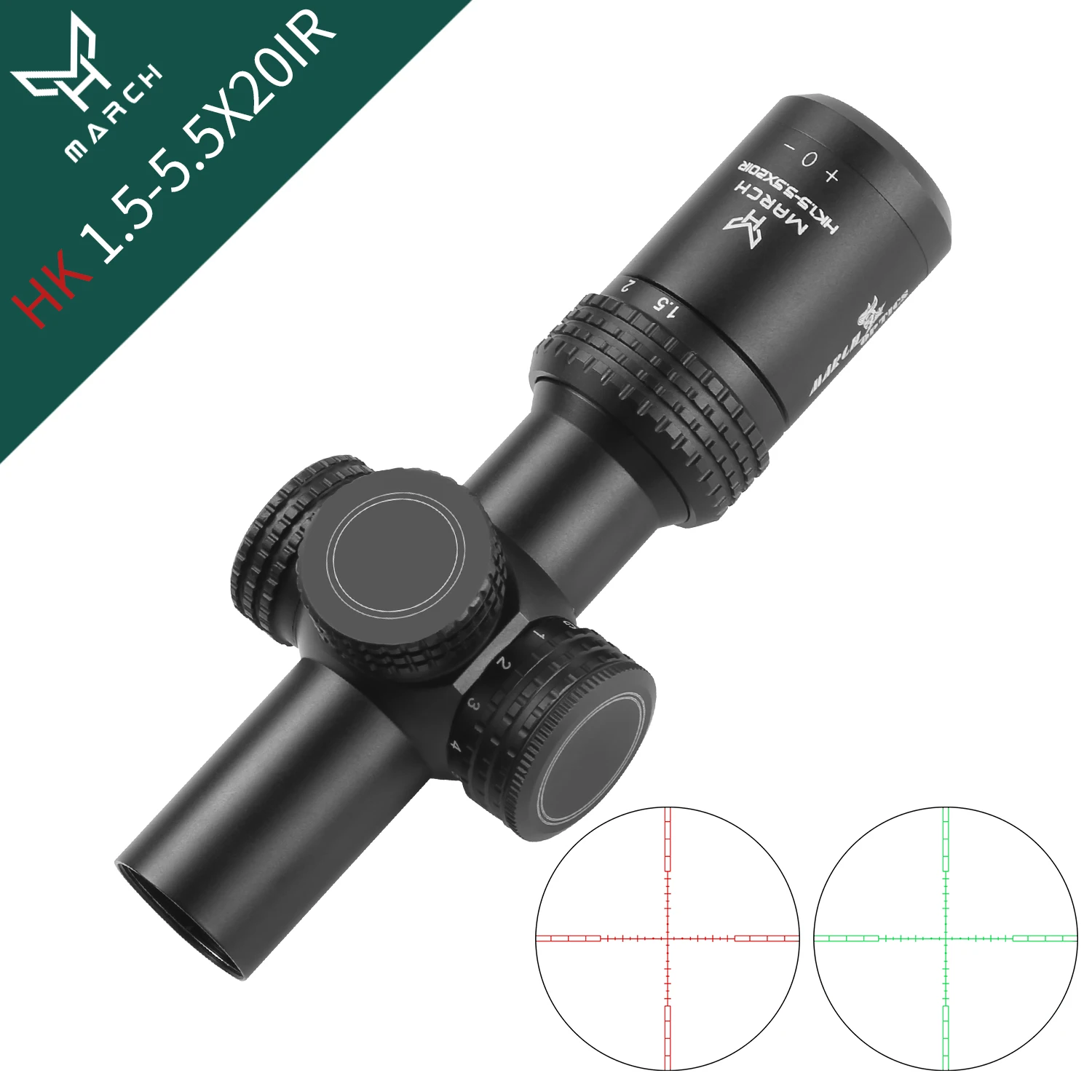 MARCH HK 1.5-5.5X20 IR ثابت البصرية قصيرة Riflescope نطاق البصر للصيد الادسنس البصر مع يتصاعد الإضاءة الحمراء الخضراء