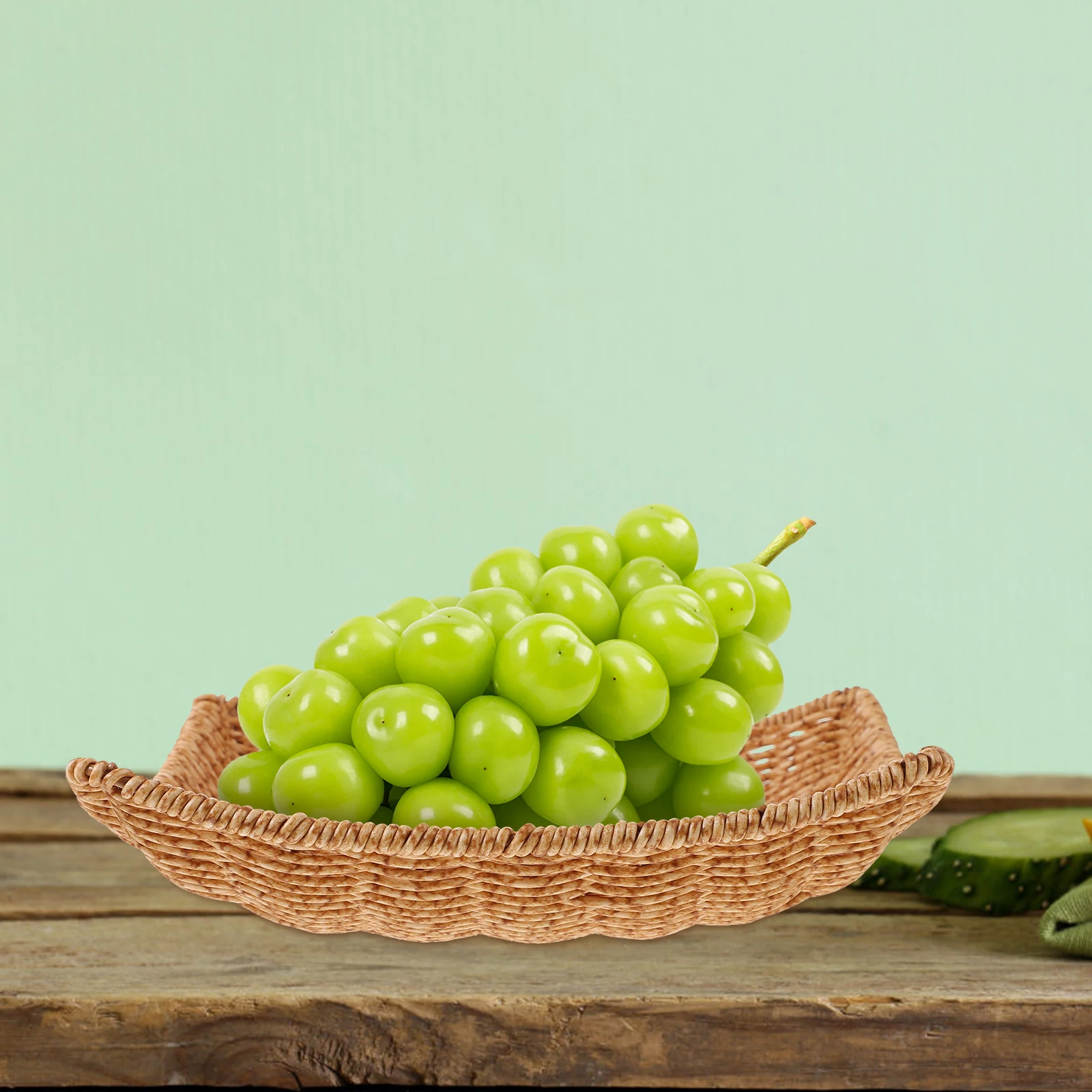 

Imitation Rattan Snack Basket Woven Tray 22X21X4 6cm Shallow Coffee Large Square Fruit Storage Kitchen Creative Plate Household