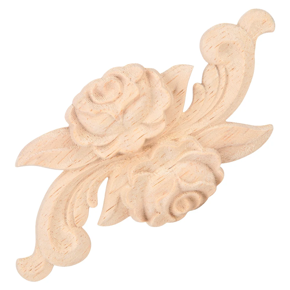 D2 4Pcs Flower Wood Carved Corner Onlay Applique Door Cabinet Vintage Style Furniture Decor Home
