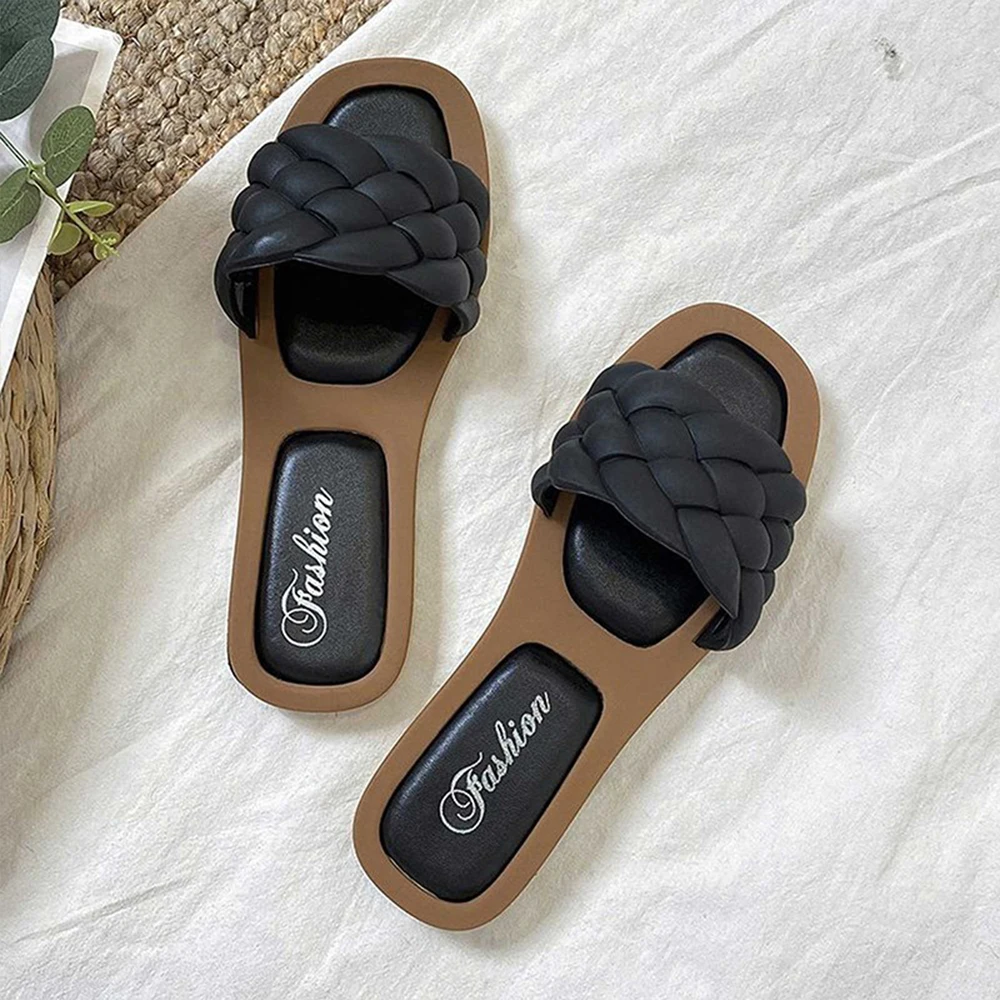 Sandals 2023 Women Open Toe Sandals Walking Solid Color Women Shoes Woven Beach Female Slippers Holiday Slipper Chaussure Femme