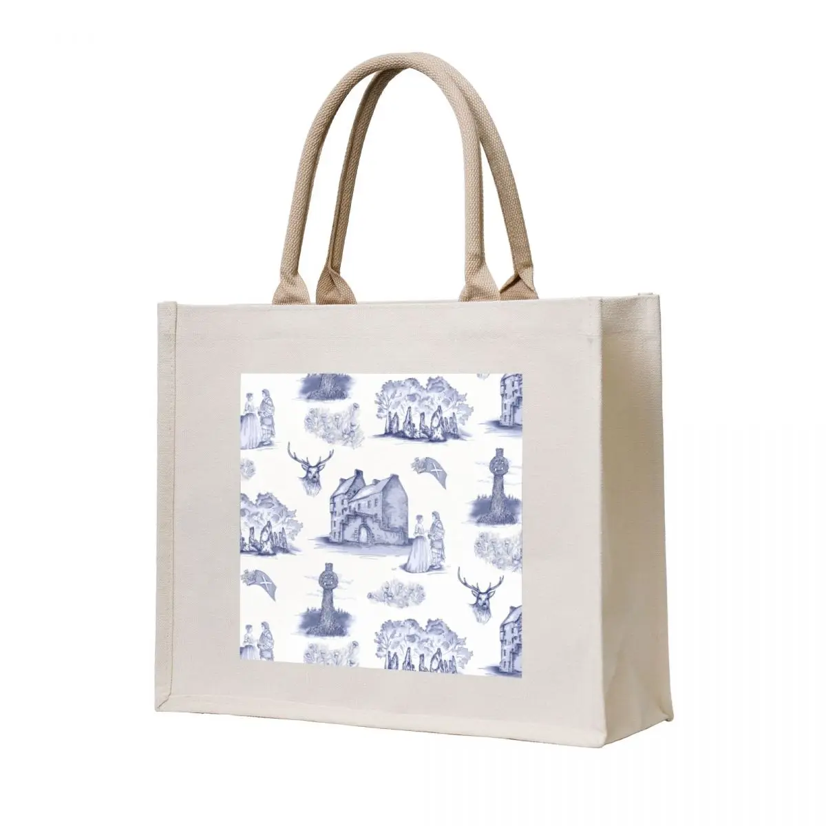

Highlander Toile in Blue Tote Bag eco pack reusable shopping bags tote bag men's custom fabric bag