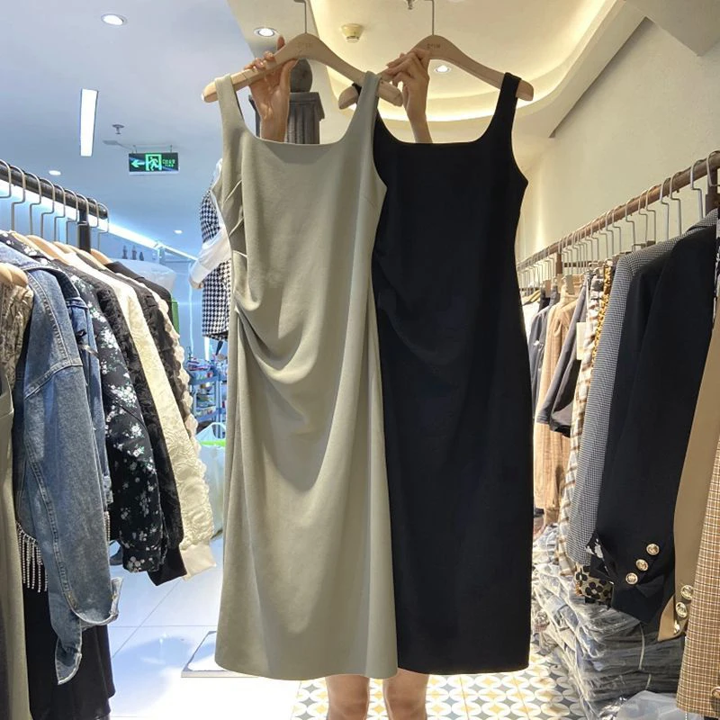 

Women 2024 Summer New Fashion Solid Color Sleeveless Dress Female Long Loose Vest Dresses Ladies Casual A-line Vestidos M106