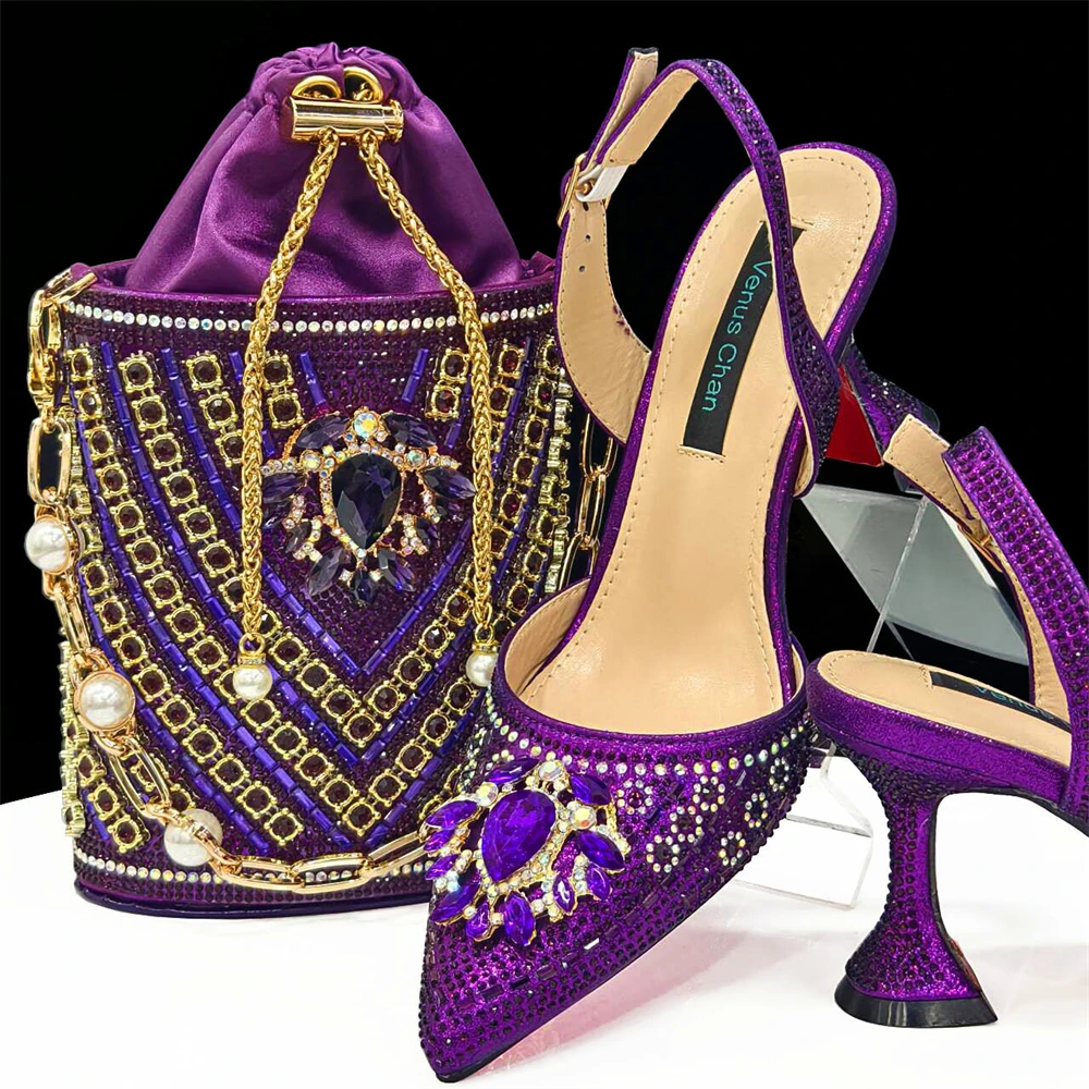 

doershow Italian Shoes And Bag Sets For Evening Party With Stones Italian Leather Handbags Match Bags! HDF1-8