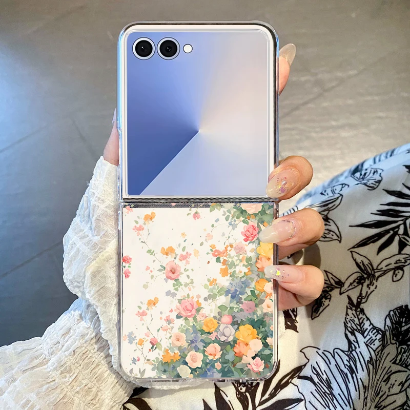 Für Samsung Galaxy Z Flip 7 FE 5 6 4 3 5G Kleine Blumen Muster Klapp Harte PC Telefon Fall Abdeckung Für Samsung Z Flip4 Flip5 Flip6