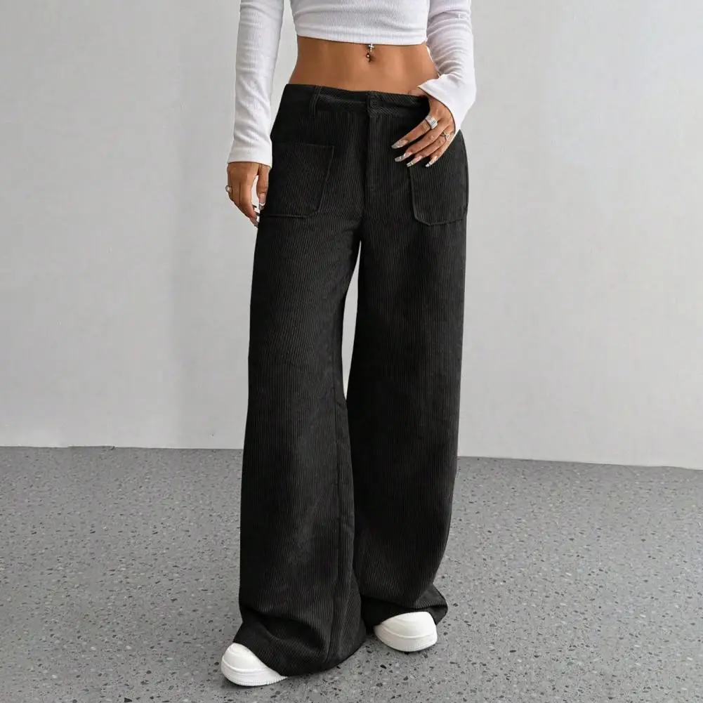 

2026 Широкие повседневные женские брюки с низкой посадкой Уличные шикарные брюки Прямые широкие длинные брюки Ретро Новые широкие брюки