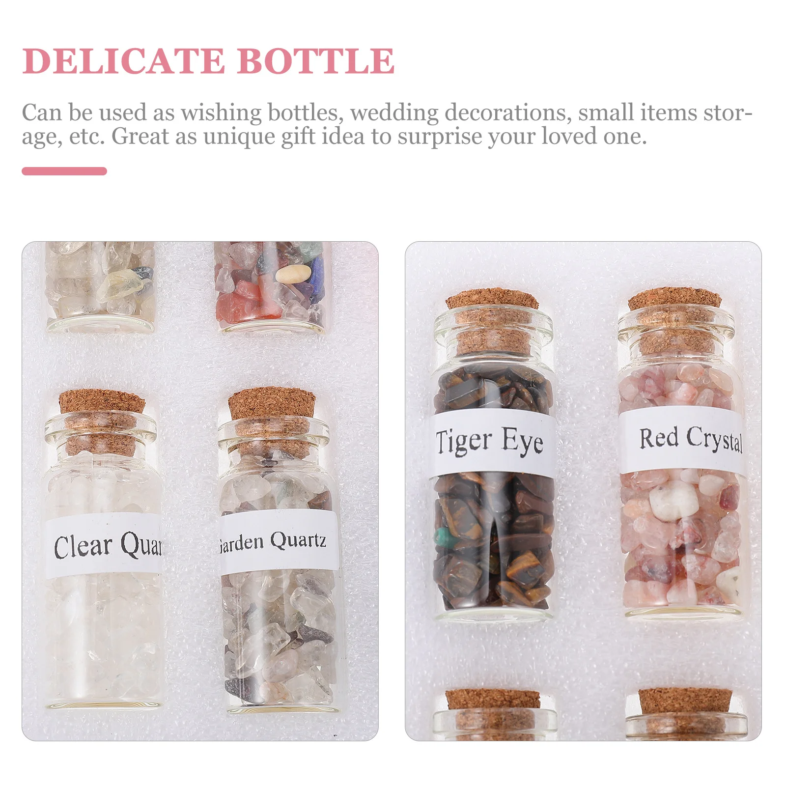 

12pcs Natural Gemstone Chips In Glass Bottles Assorted Colors Desktop Decor Mini Wishing Bottle For Home Office Wedding Gift