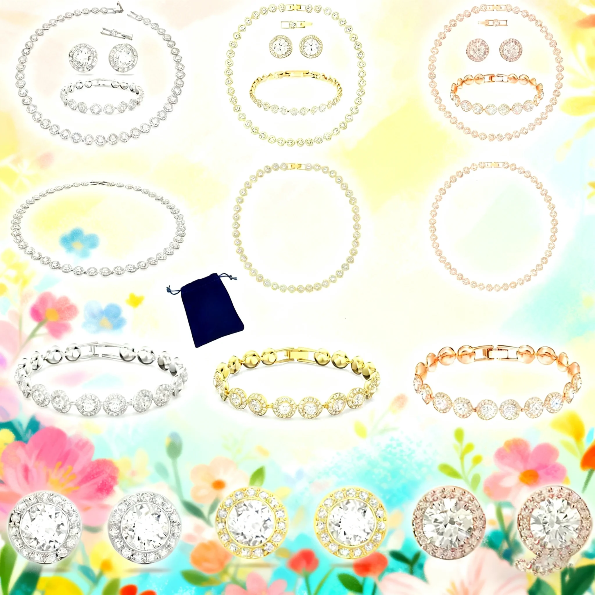 مجموعة أقراط وسوار وقلادة كلاسيكية فاخرة عالية الجودة من Una Angelic #1