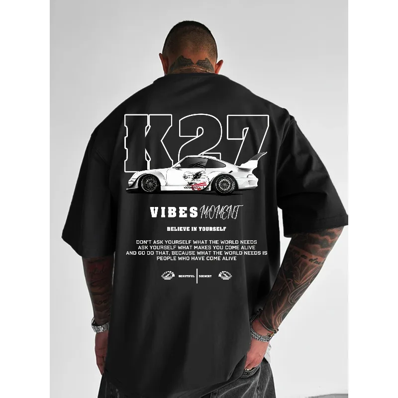 

Men's Y2K Pattern T-shirt with K'27 Sports Car Inspirational Text Printed Loose Fit Breathable Quick Drying T-shirt