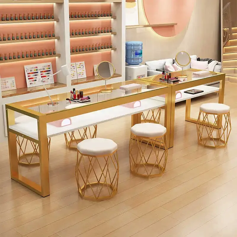 Glass Minimalist Nail Desk Waterproof Clear Salon Easy Clean Manicure Table Mesa Organizer Nagel Tisch Nails Salon Furniture