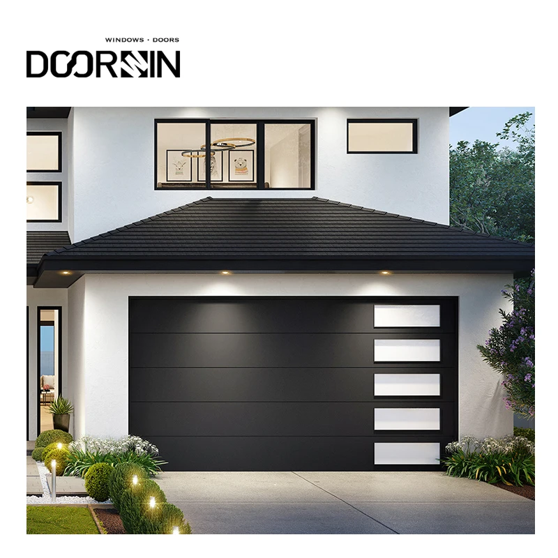 Modern New Black Aluminum Alloy Frosted Glass Automatic Garage Door for Villa Modern Garage Door