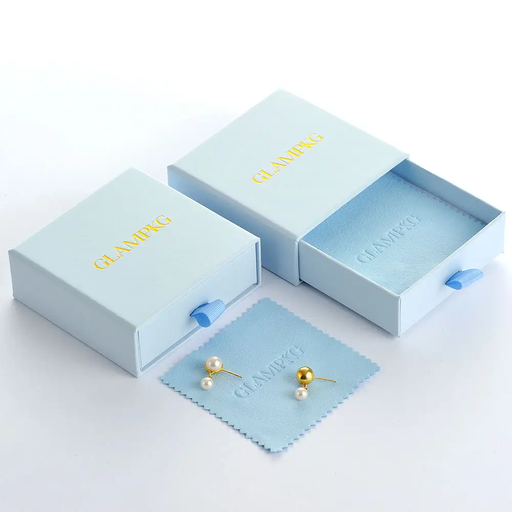 50pcs GLAMPKG Logo Printed Jewelry Boxes Blue Necklace Bracelet Rings Drawer Paper Jewelry Box Sliding Packaging Box