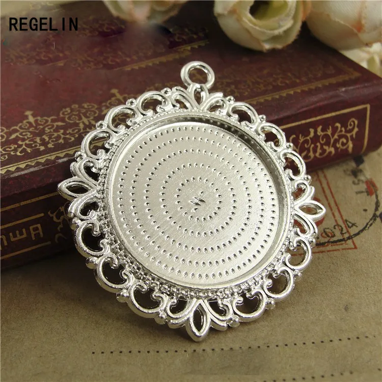 REGELIN 10pcs/lot Inner 25 MM Double sided Pendant Setting Cabochon Cameo Blank Base Tray Diy Jewelry Making Findings