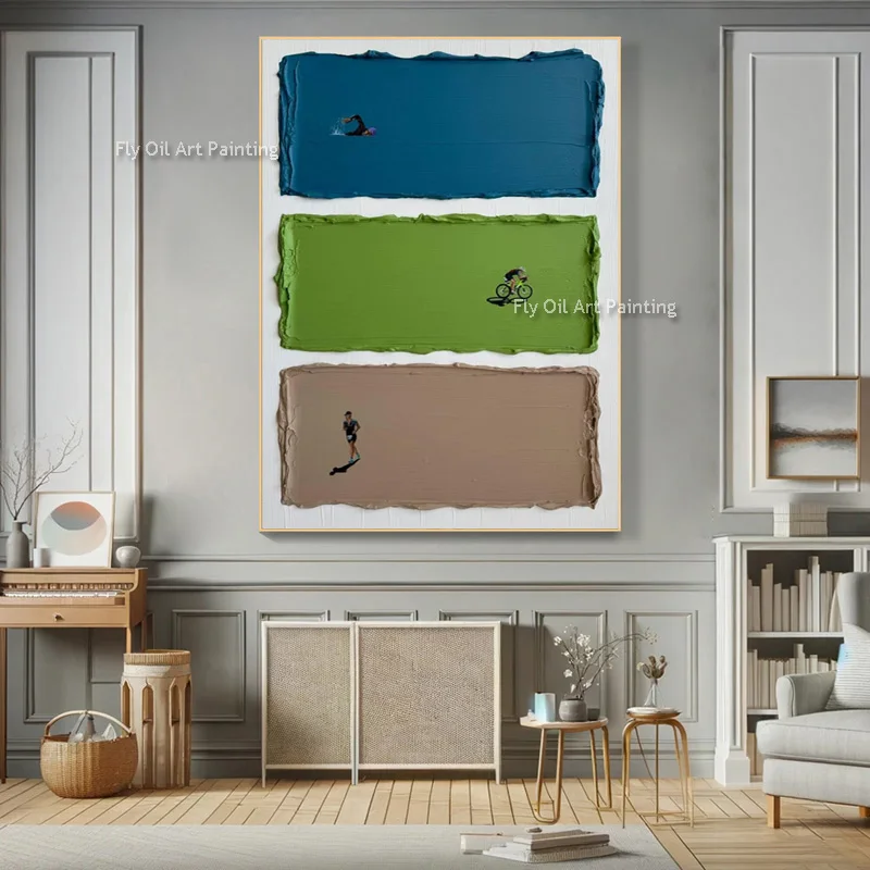 Popular Large Green Blue Brown Artwork On Canvas Abstract Poeple Playing Golf Hand Painted Oil Painting For Home Wall Art Items