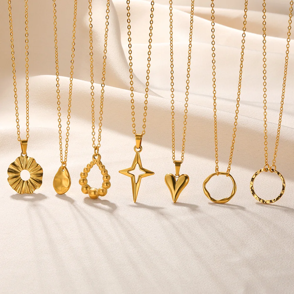 Vintage Sun And Moon Pendant Necklace For Women Geometry Necklace Gold Color Stainless Steel Chain Fashion Bohemia Jewelry Gift