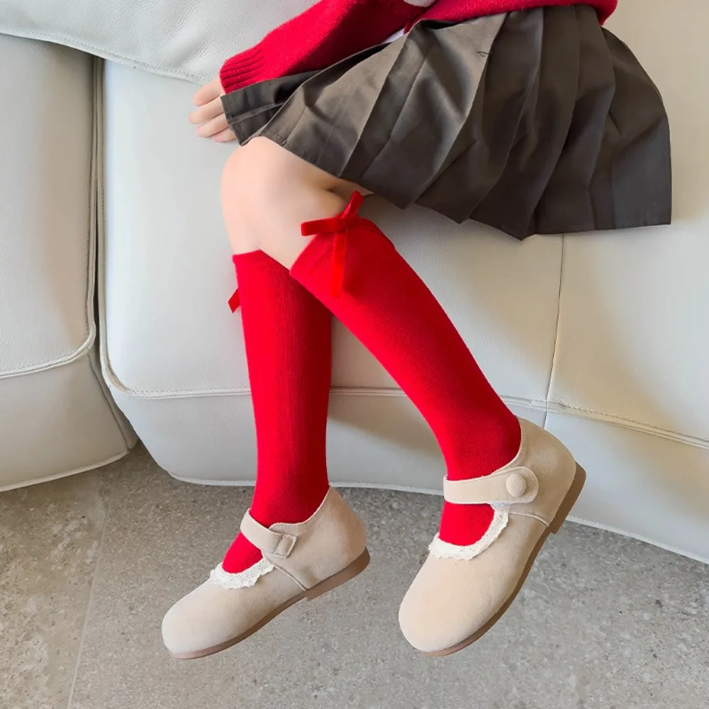 

Warm Cotton New Year Red Socks MidTube Sweet Children Long Socks Princess Comfortable Knee High Stockings Autumn