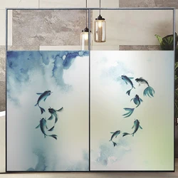 Static Cling Privacy Window Film Heat Control UV Blocking Window Glass Film Fish Painting Frosted Window Film